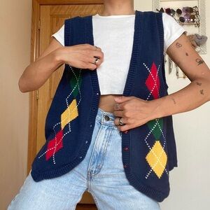 Vintage Argyle Knit Sweater Vest
